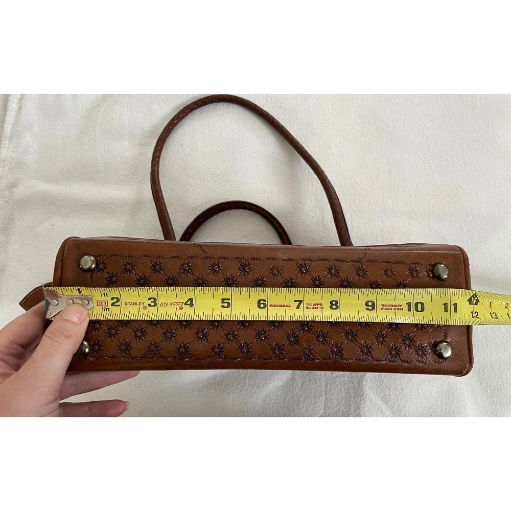 Vtg Mikes MGE Hand Tooled Floral Leather Satchel Bag Brown Western Boho Mexico